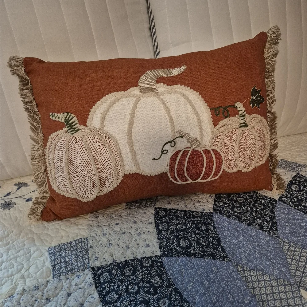 New Embroidered Pumkin Decortive Rectangle Throw Pillow